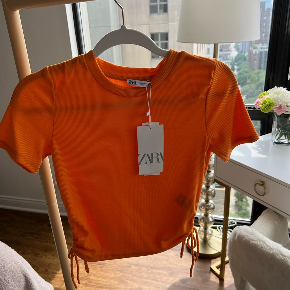 Orange Zara Cropped T shirt with adjustable sides for length